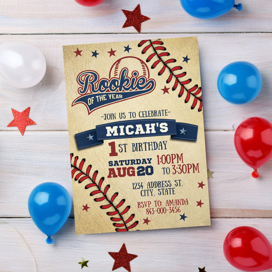Rookie of the year first birthday invitation digital invite