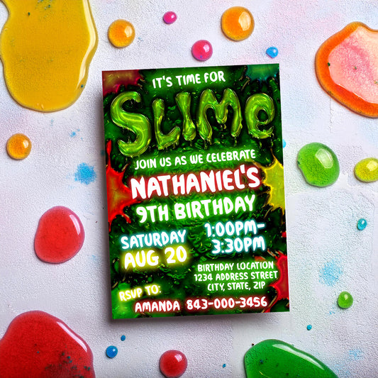 Slime birthday invitation printable digital invite - EASY EDIT!