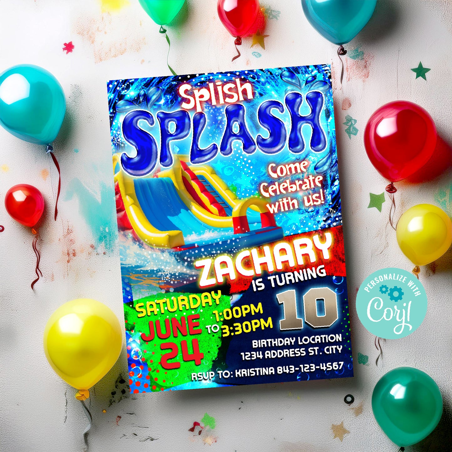 Waterslide Birthday Invitation Template