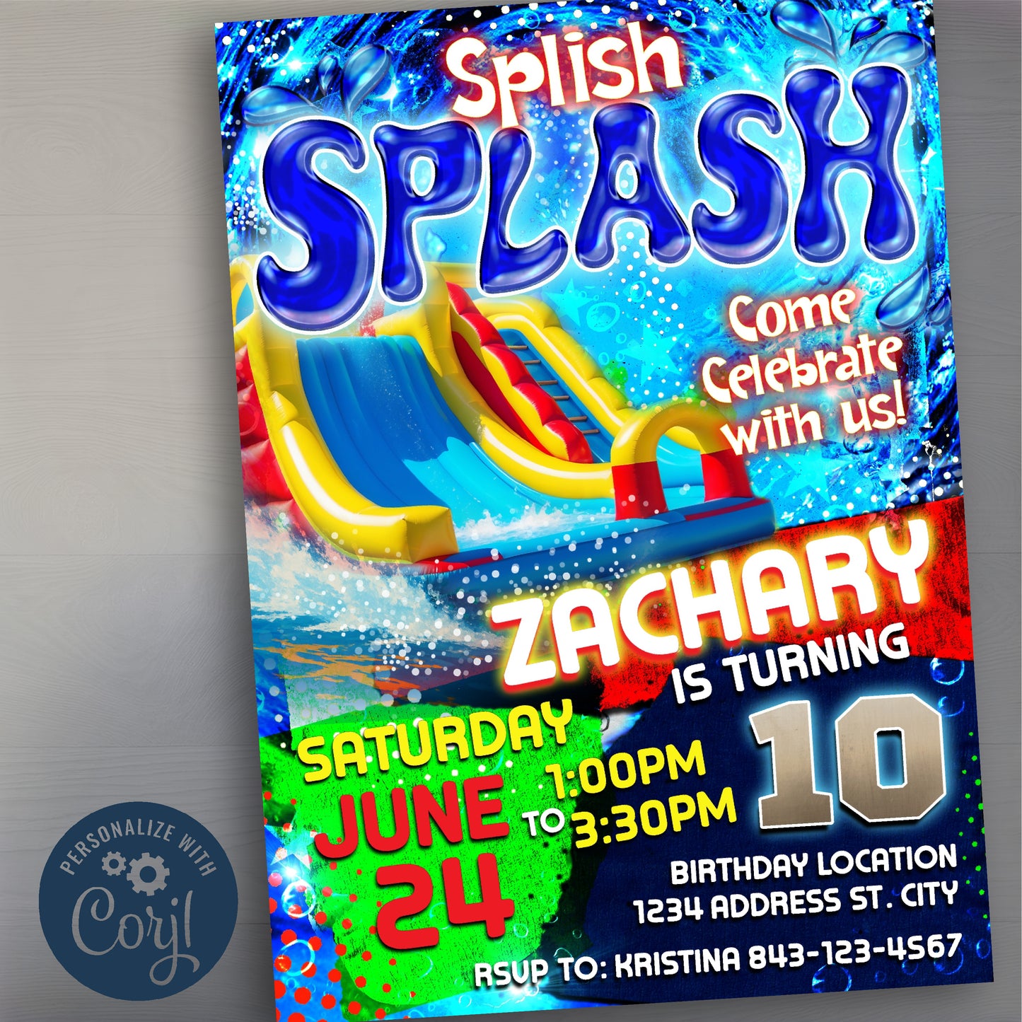 Waterslide Birthday Invitation Template