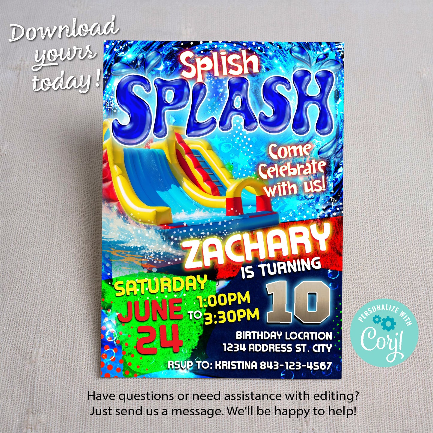 Waterslide Birthday Invitation Template