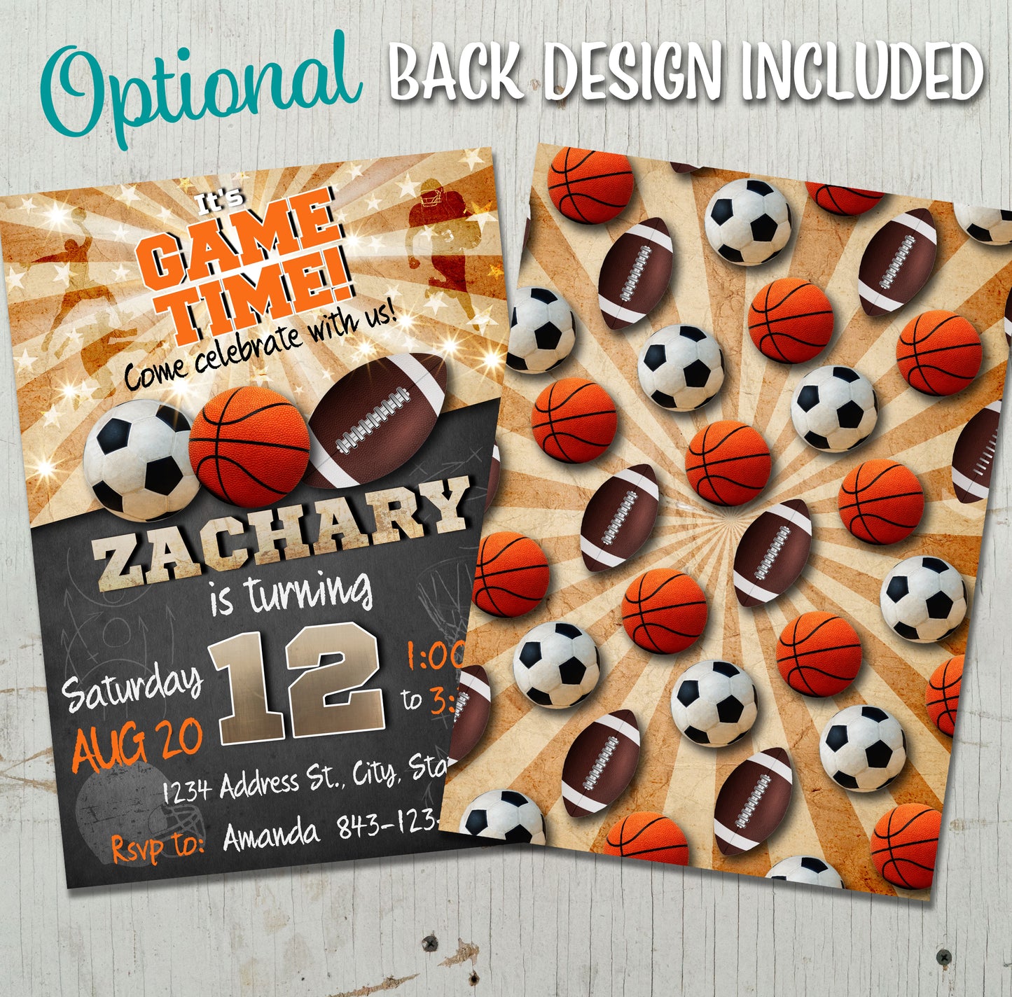 Sports birthday invitation Soccer Basketball Football