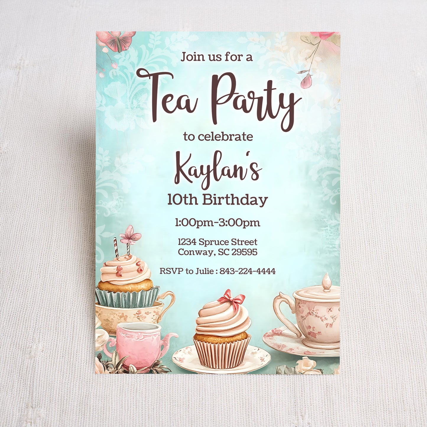 Whimsical Tea Party Birthday Invitation