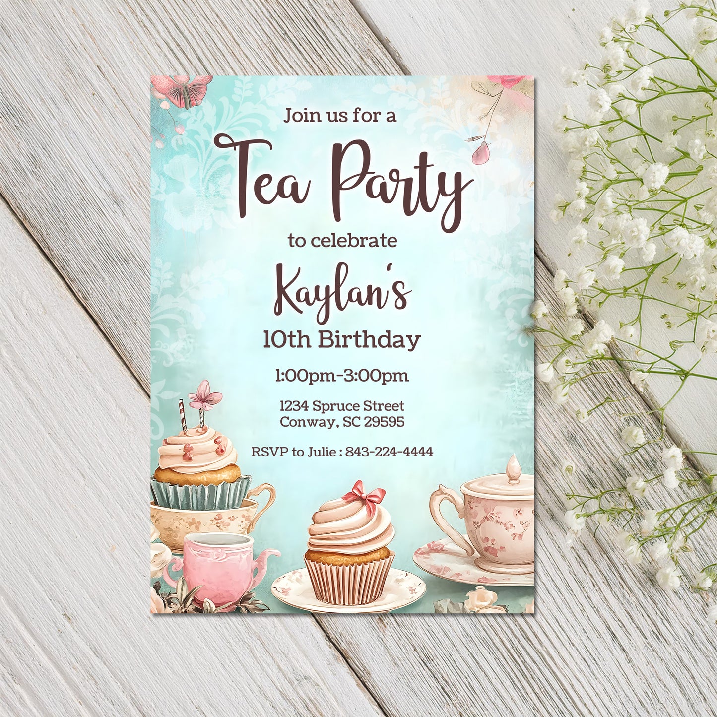 Whimsical Tea Party Birthday Invitation