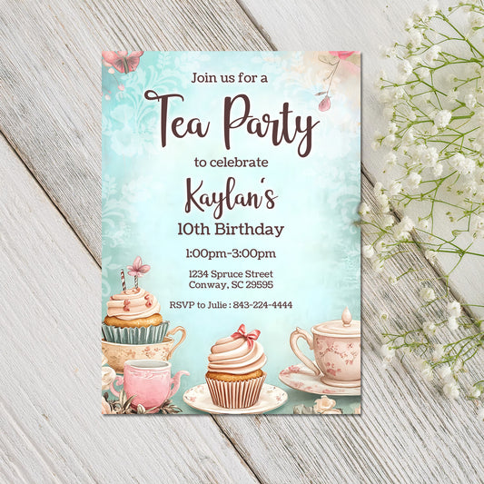 Whimsical Tea Party Birthday Invitation