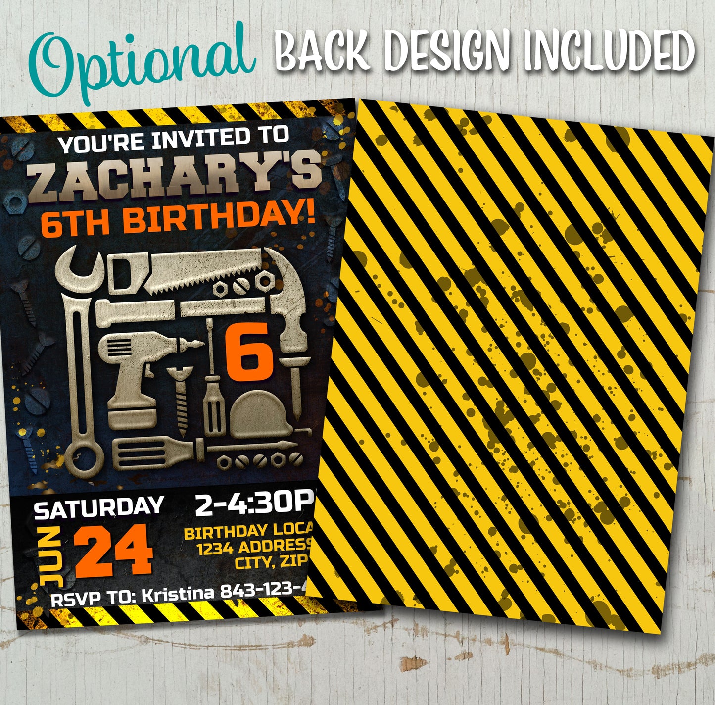 Assorted Tools Construction Birthday Invitation Template