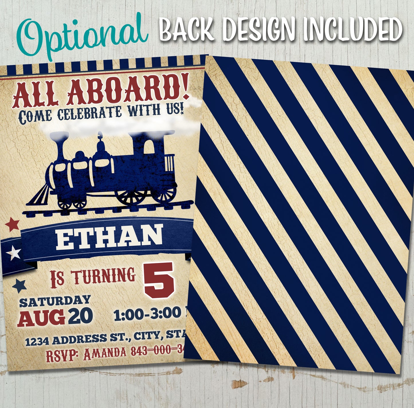 Vintage Locomotive Train Birthday Invitation Template