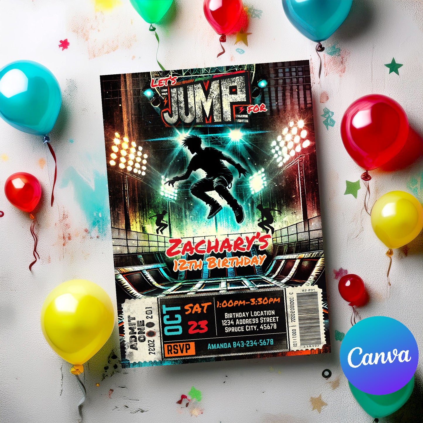 Trampoline Park Party Invite | Jump Invitation Teens Flyer