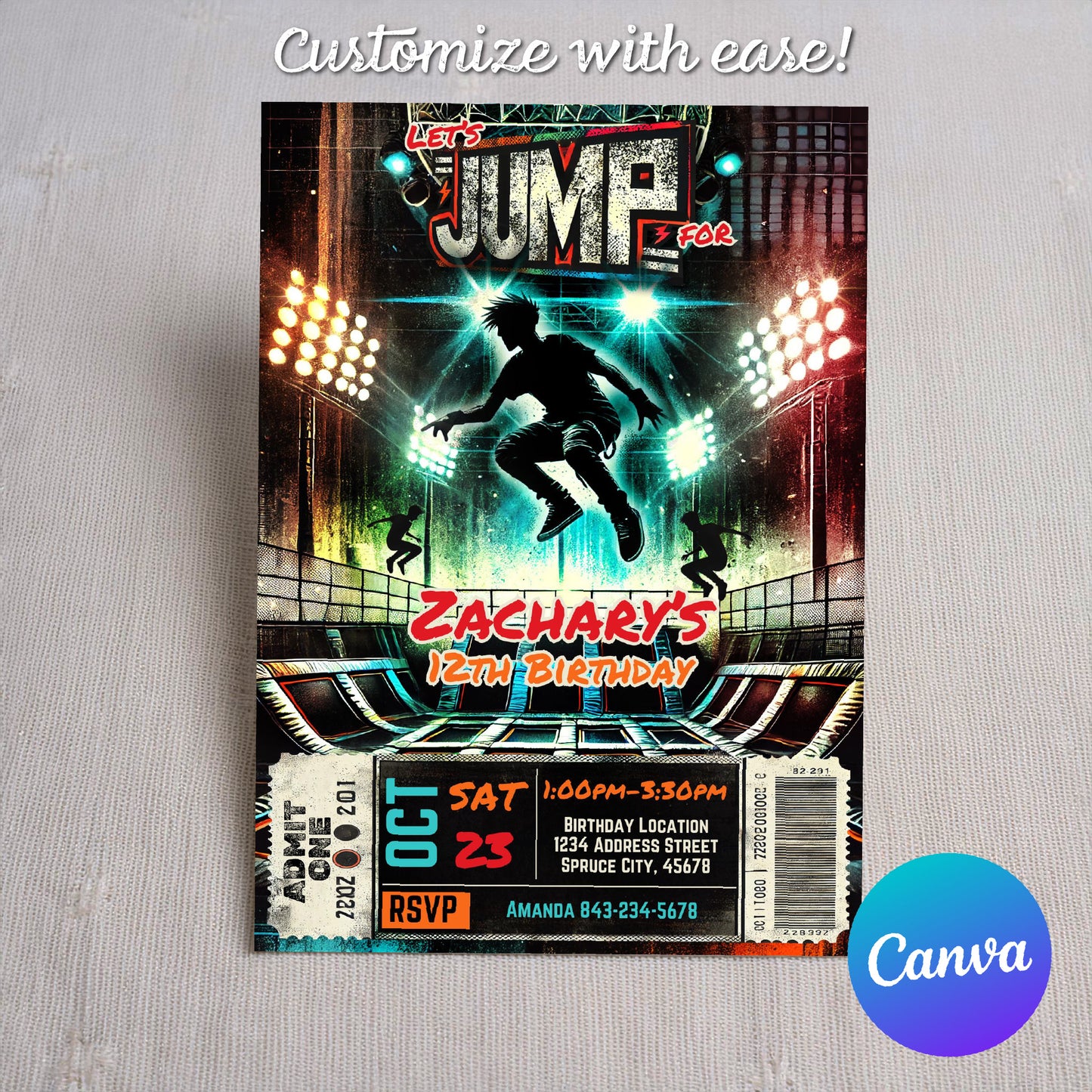 Trampoline Park Party Invite | Jump Invitation Teens Flyer