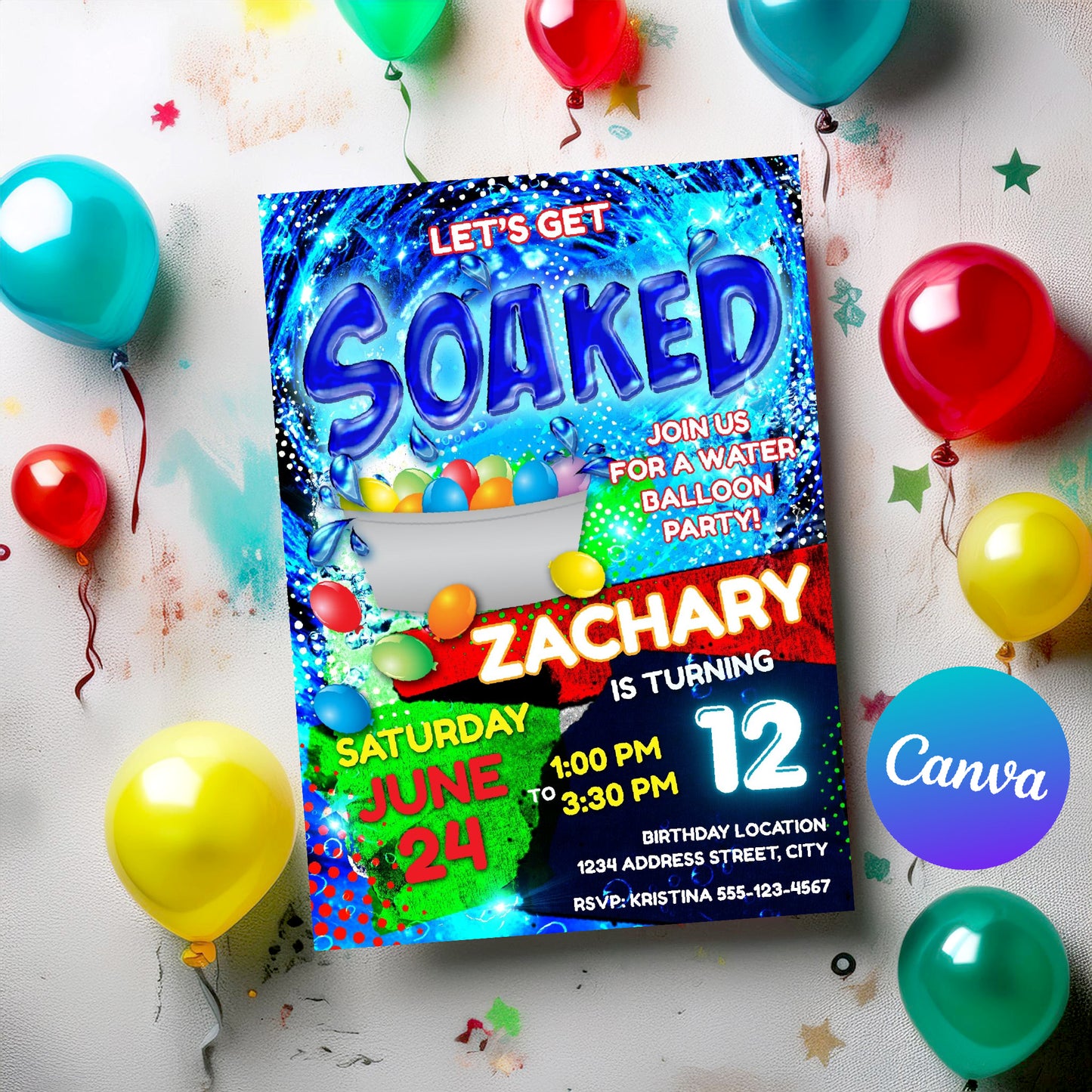 Fun Water Balloon Birthday Party Invitation Template