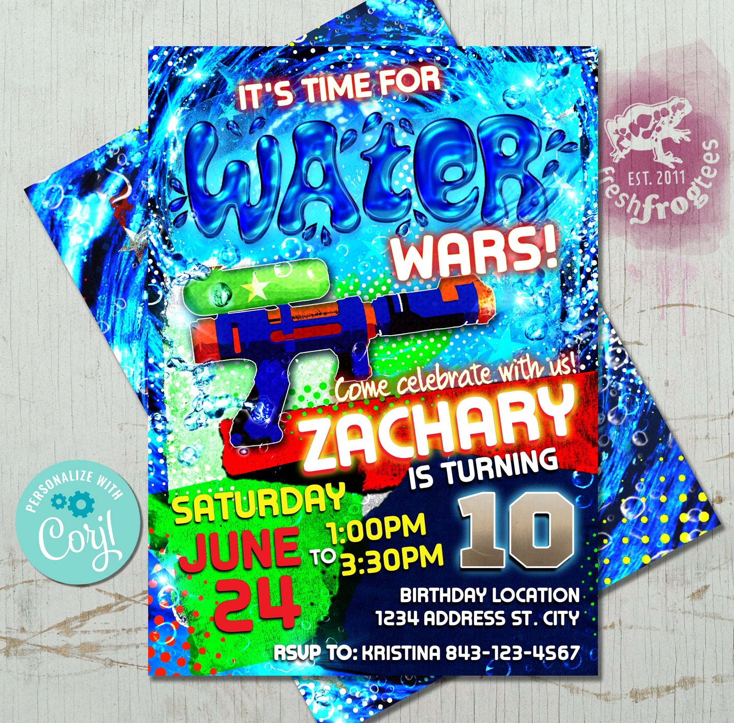 Water Gun Birthday Invitation Template | Customizable Splash Party Invite