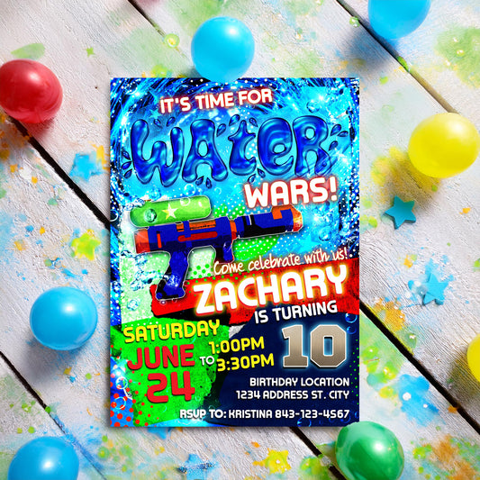 Water Gun Birthday Invitation Template | Customizable Splash Party Invite