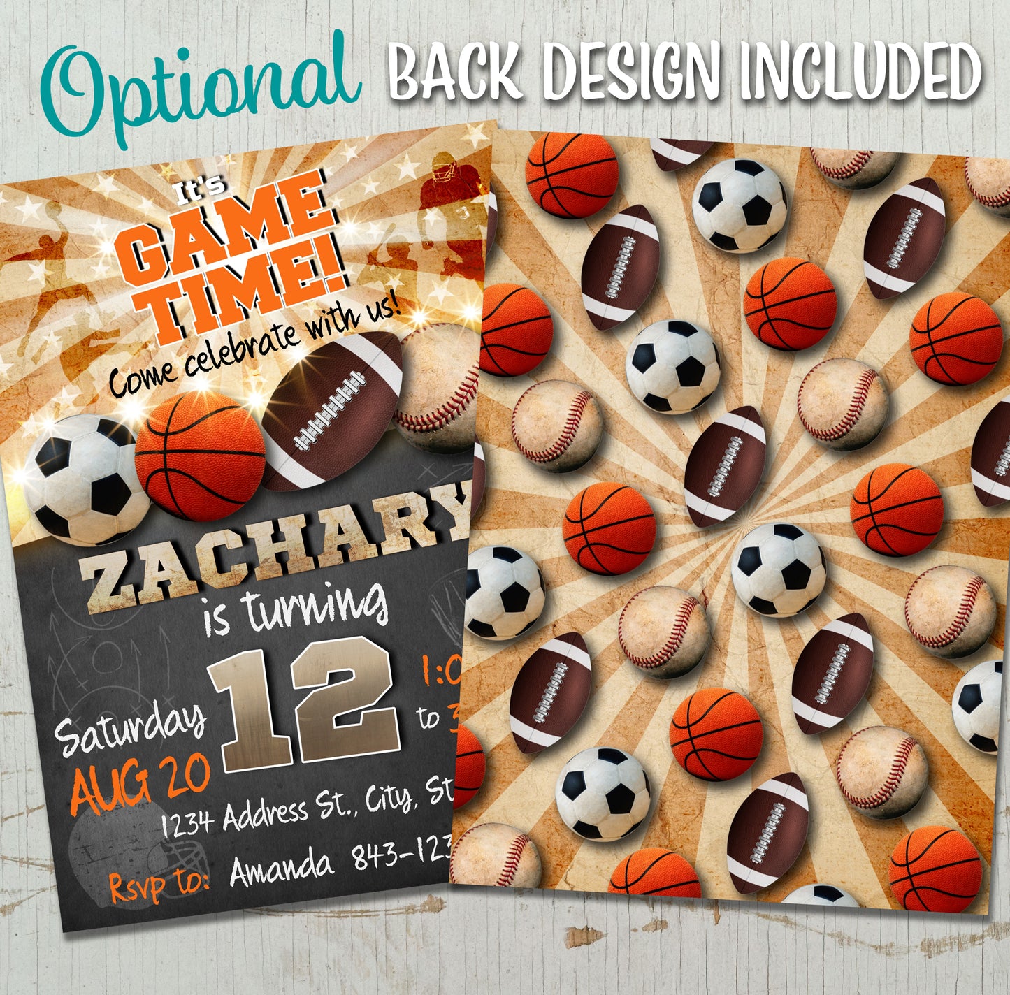Assorted sports birthday invitation digital download