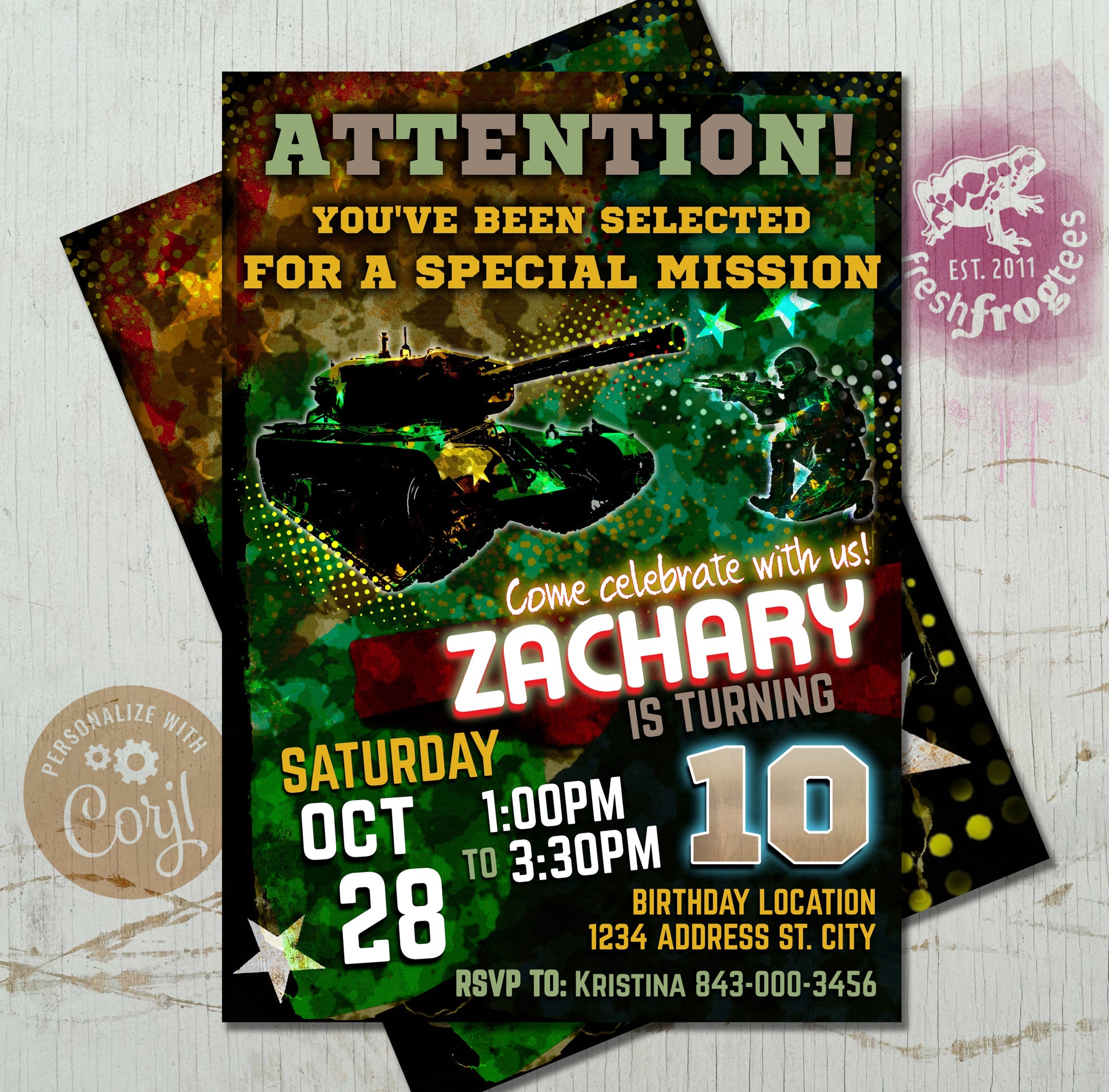 army tank birthday invitation