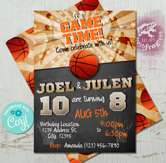 Basketball Birthday Party Invitation - Joint Sports Theme