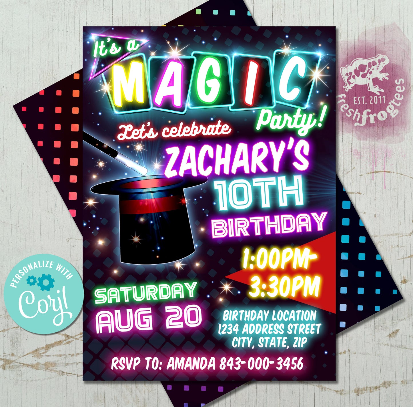 Magical Magic Birthday Invitation Template with Wand and Sparkles
