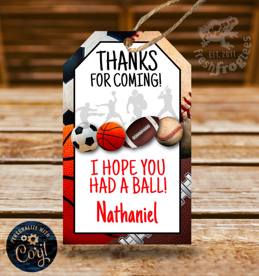 Sports Thank You tag birthday party favor digital download