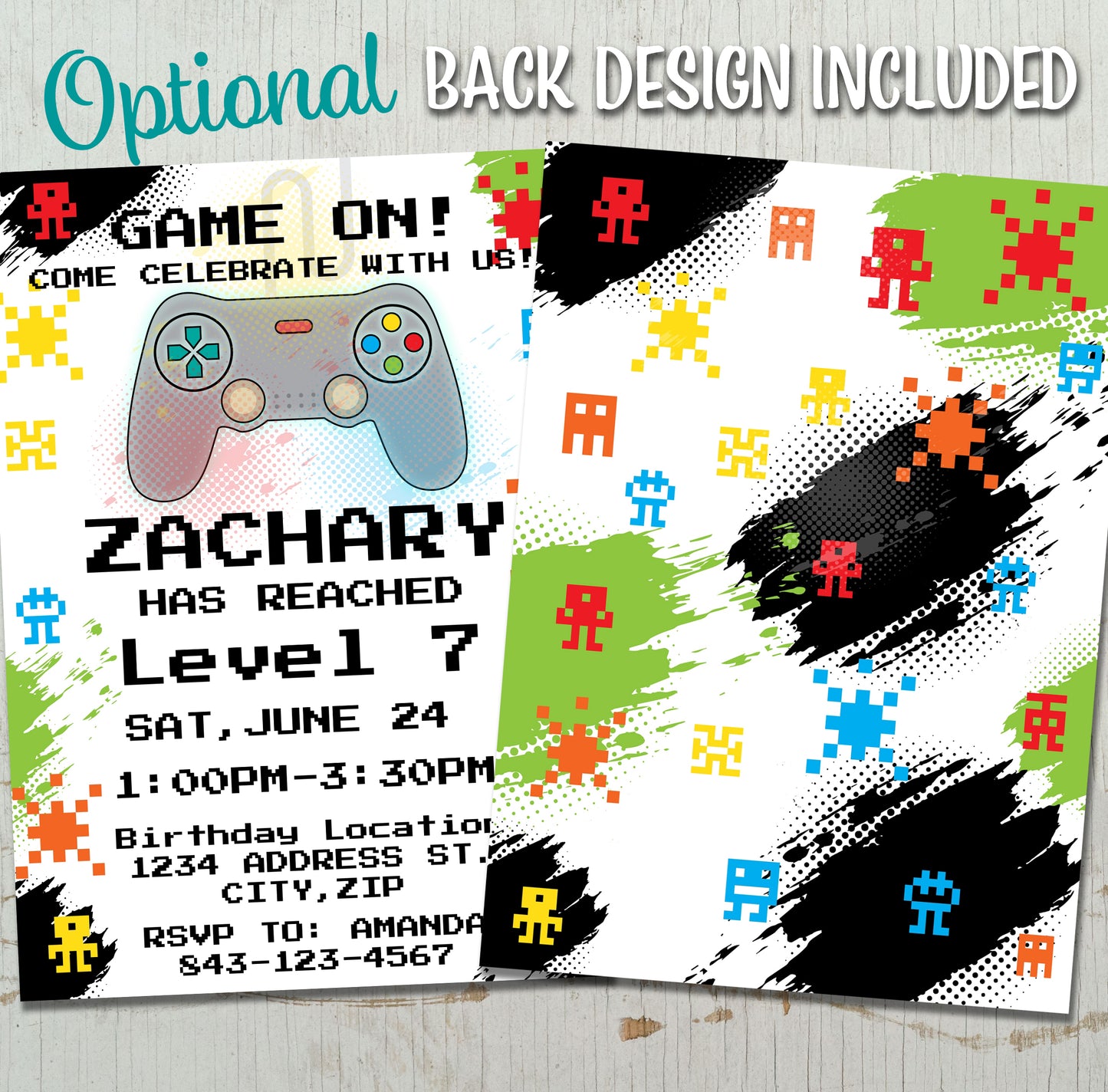 Video game birthday invitation retro editable digital invite