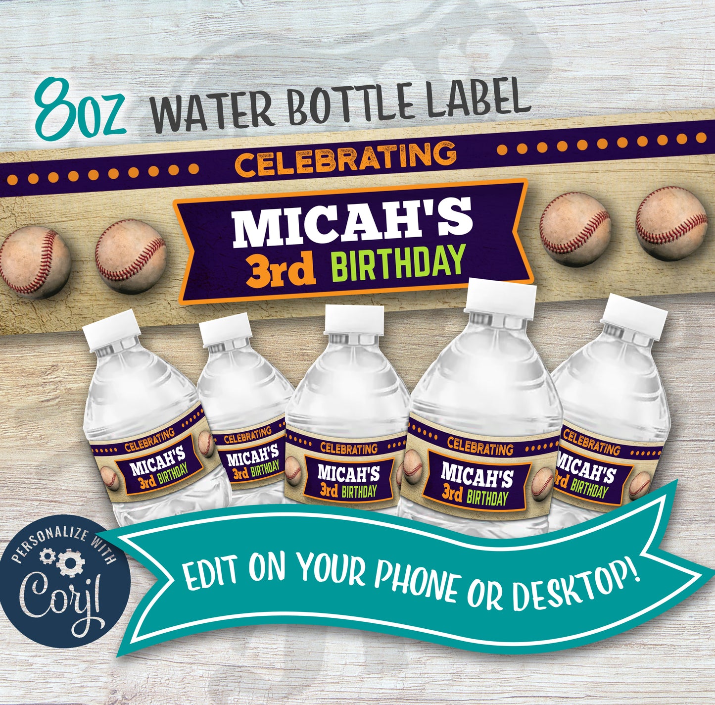 Vintage Baseball Party Water Bottle Label Template