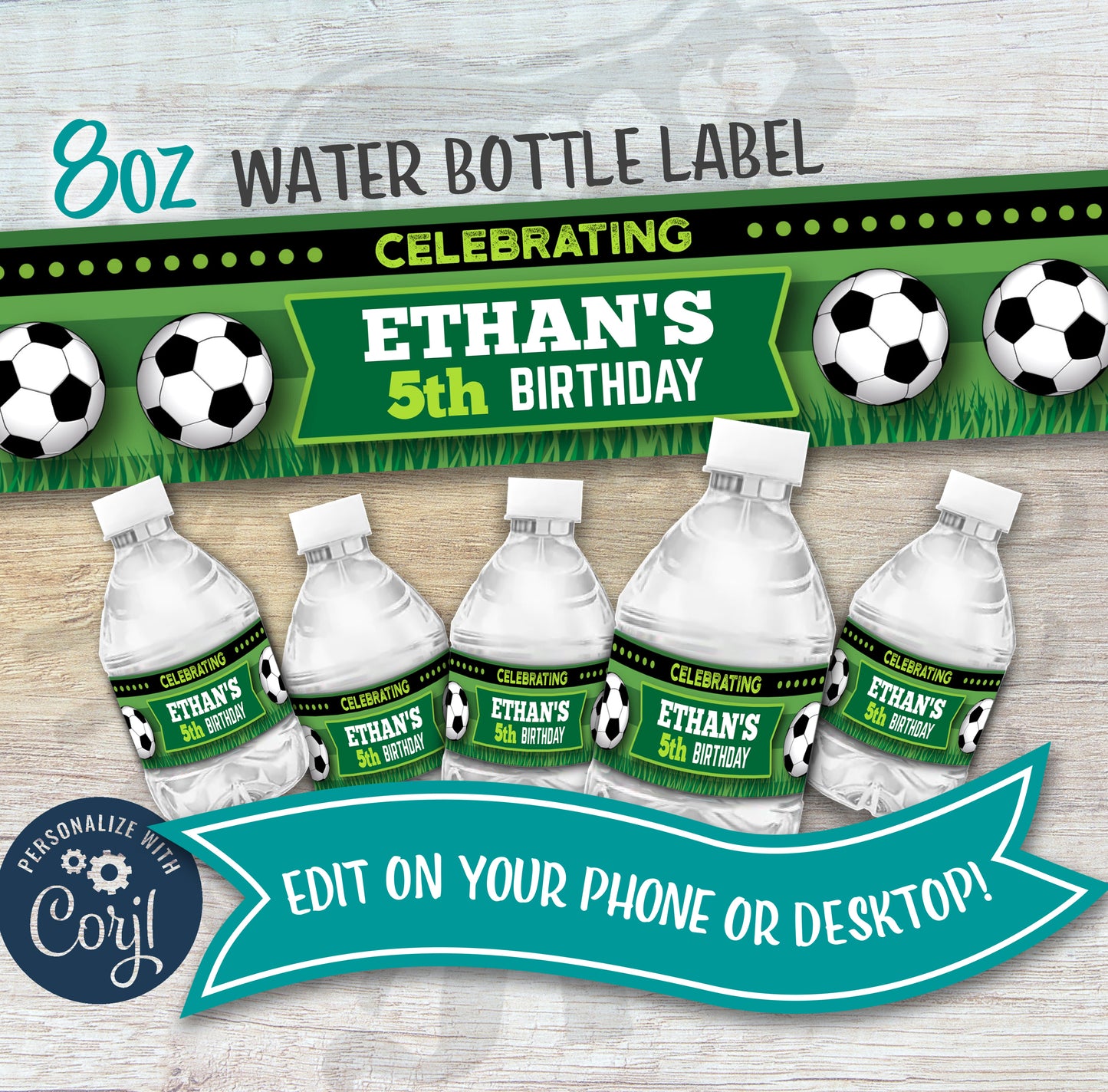 soccer birthday water bottle label 8 ounce