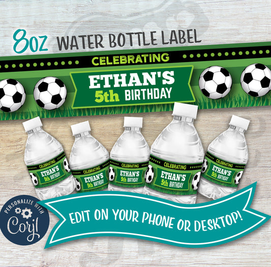 soccer birthday water bottle label 8 ounce