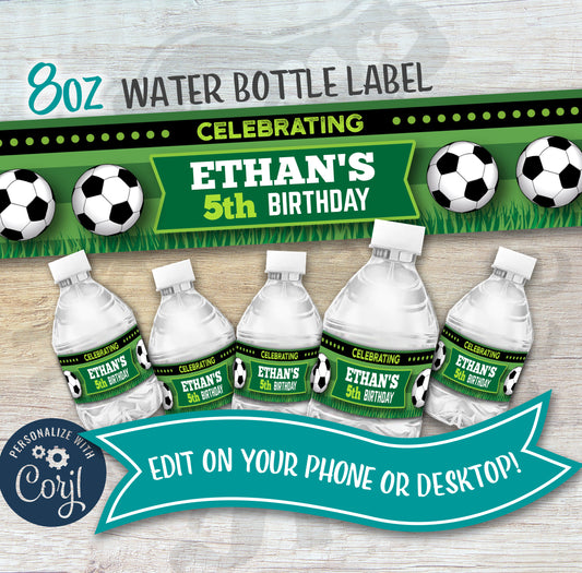 Custom Soccer Party Water Bottle Label Template