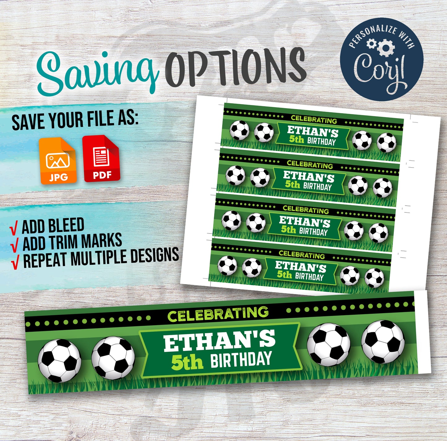 soccer birthday water bottle label 8 ounce saving options