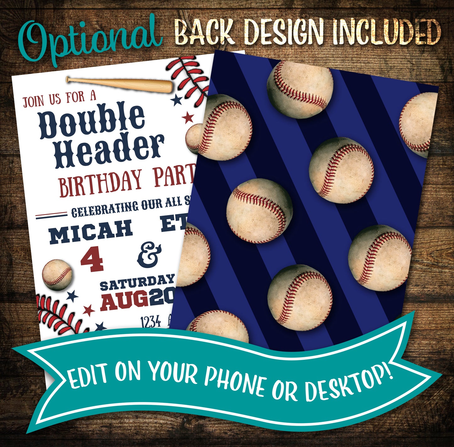 Double Header baseball birthday invitation editable digital invite- Easy Edit!