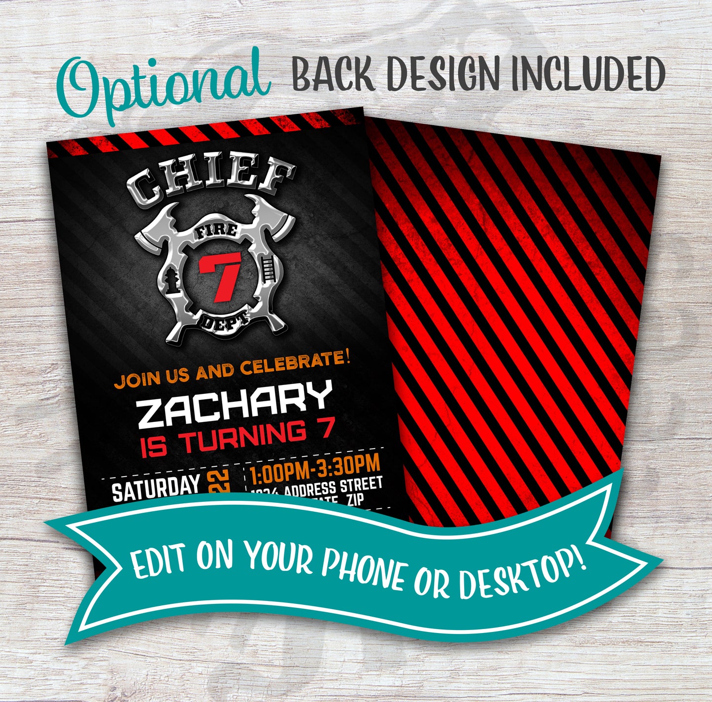 Firefighter themed birthday party invitation