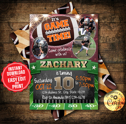 football birthday party invitation with custom photos