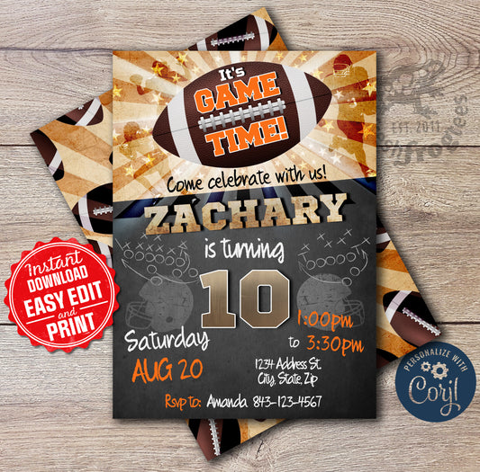 Football Birthday Invitation, Football birthday card