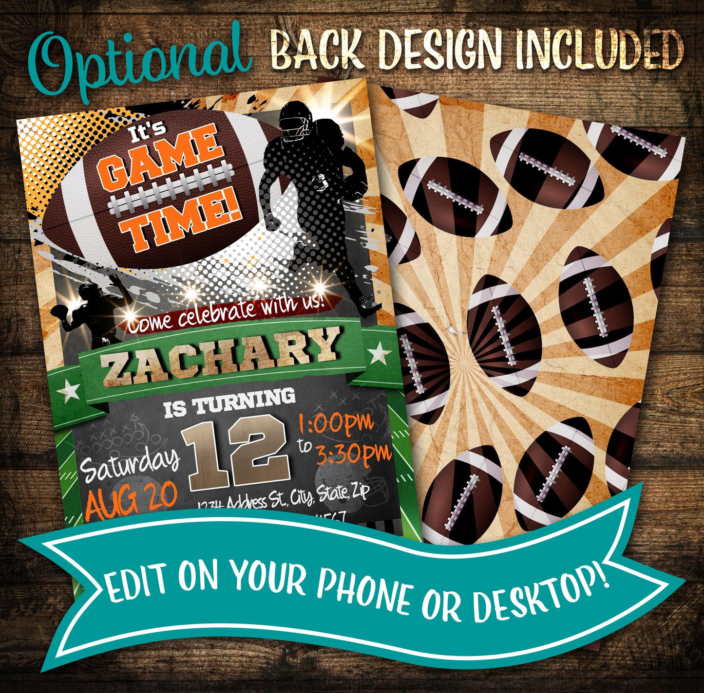 Football Birthday Invitation card rsvp