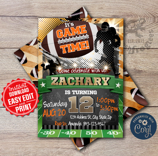 Football Birthday Invitation card rsvp