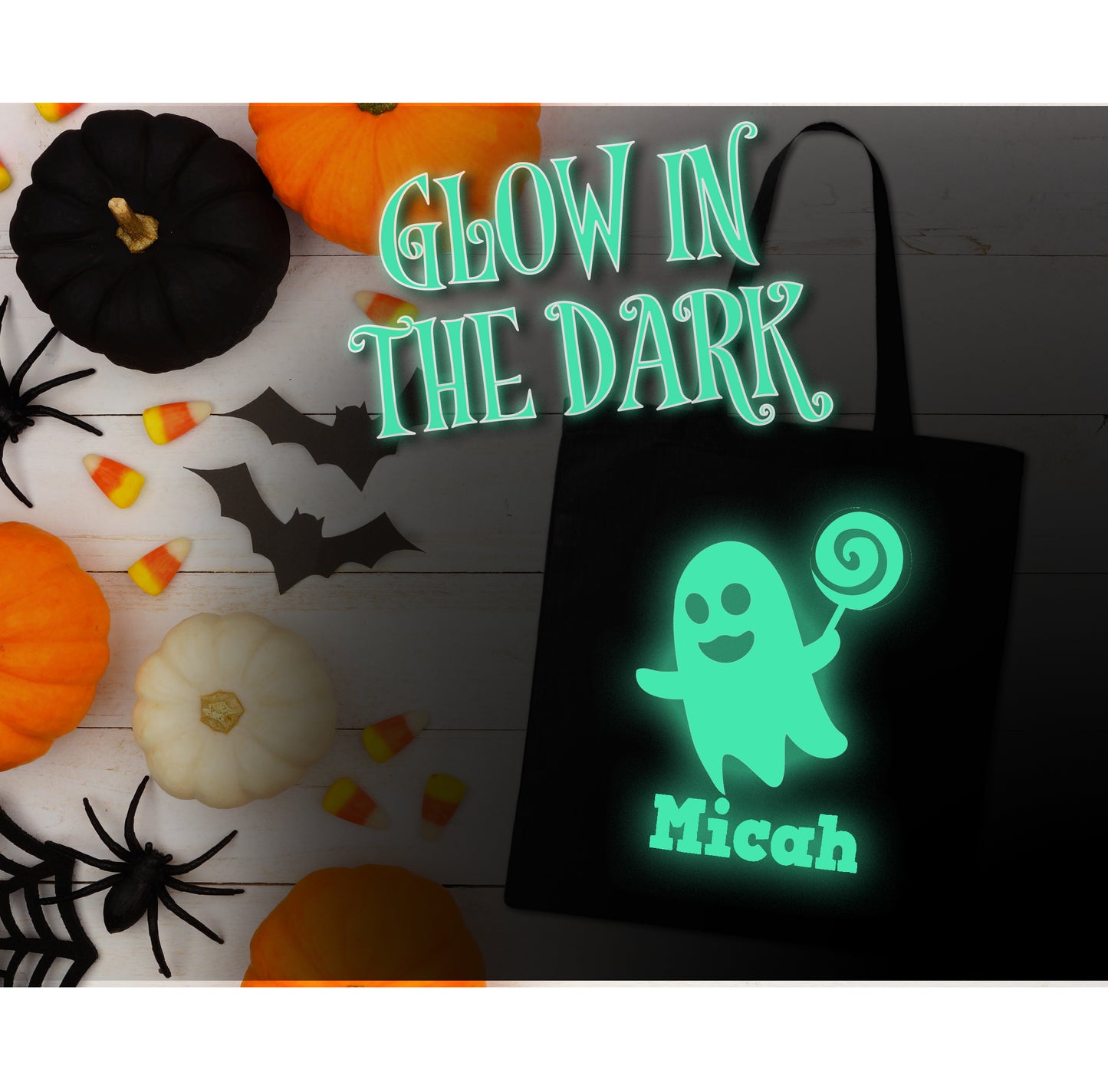Halloween Trick or Treat Tote Bag Glow in the dark