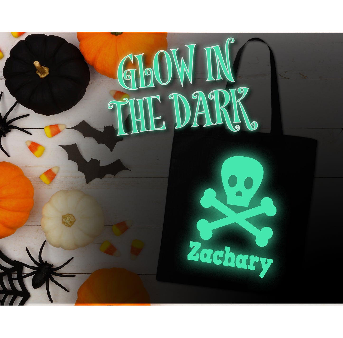 Halloween Trick or Treat Tote Bag Glow in the dark