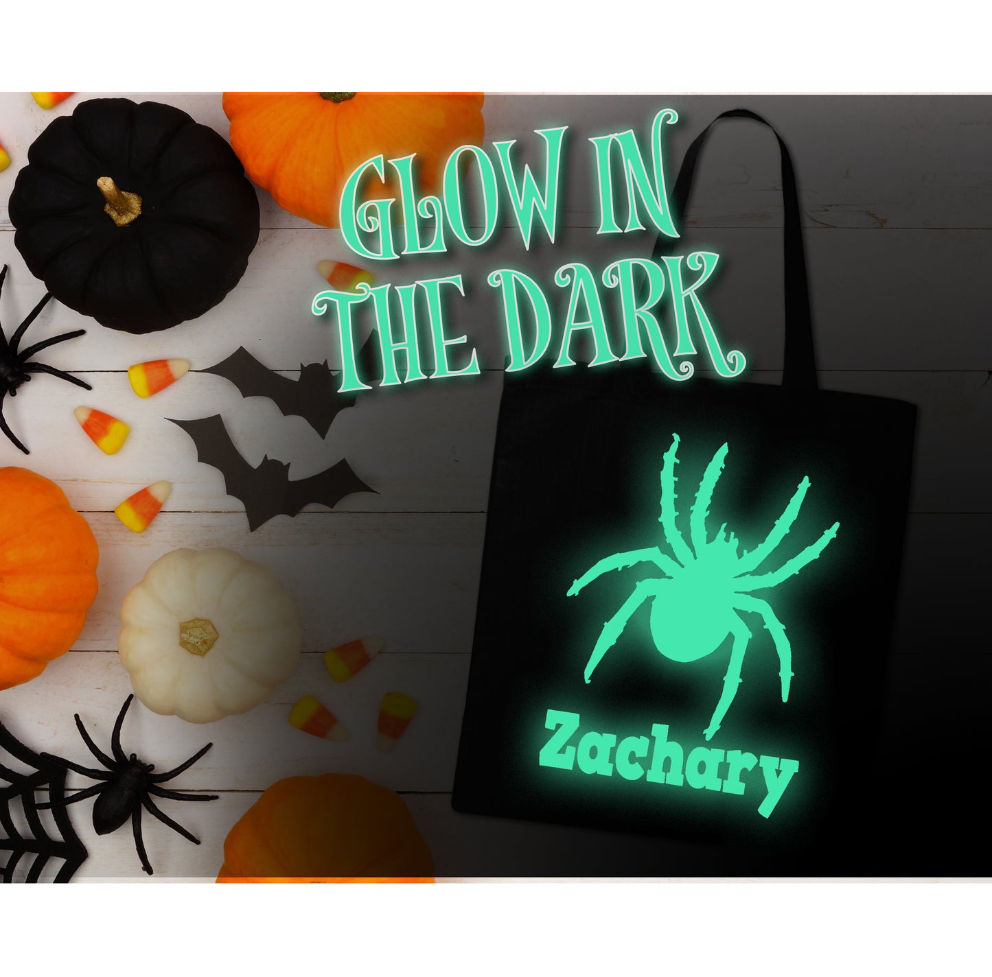 Halloween Trick or Treat Tote Bag Glow in the dark