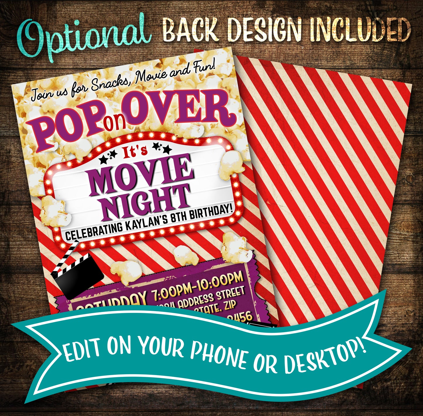 Movie night invitation printable download | EASY EDIT!
