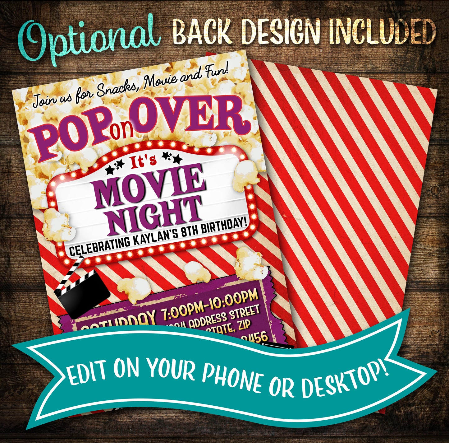 Movie night invitation printable download