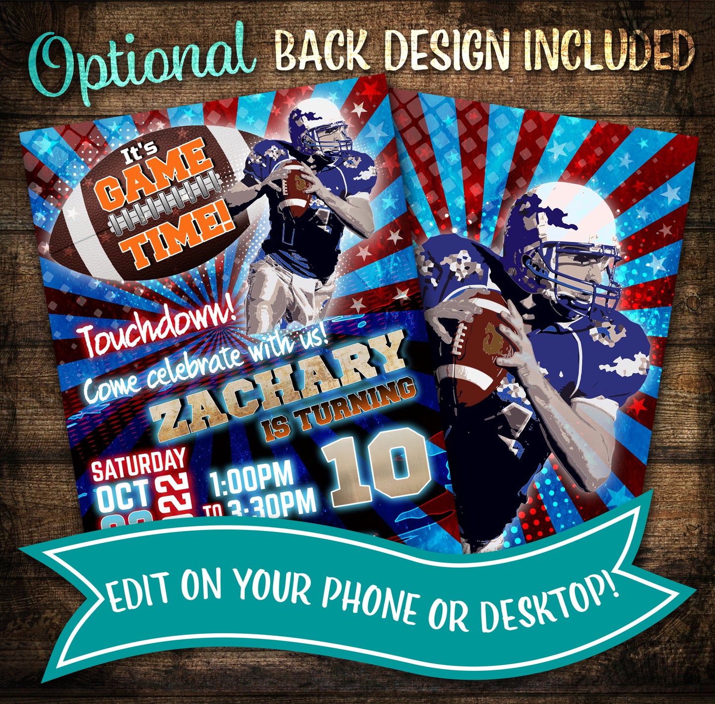 Football Birthday Invitation card digital download invite