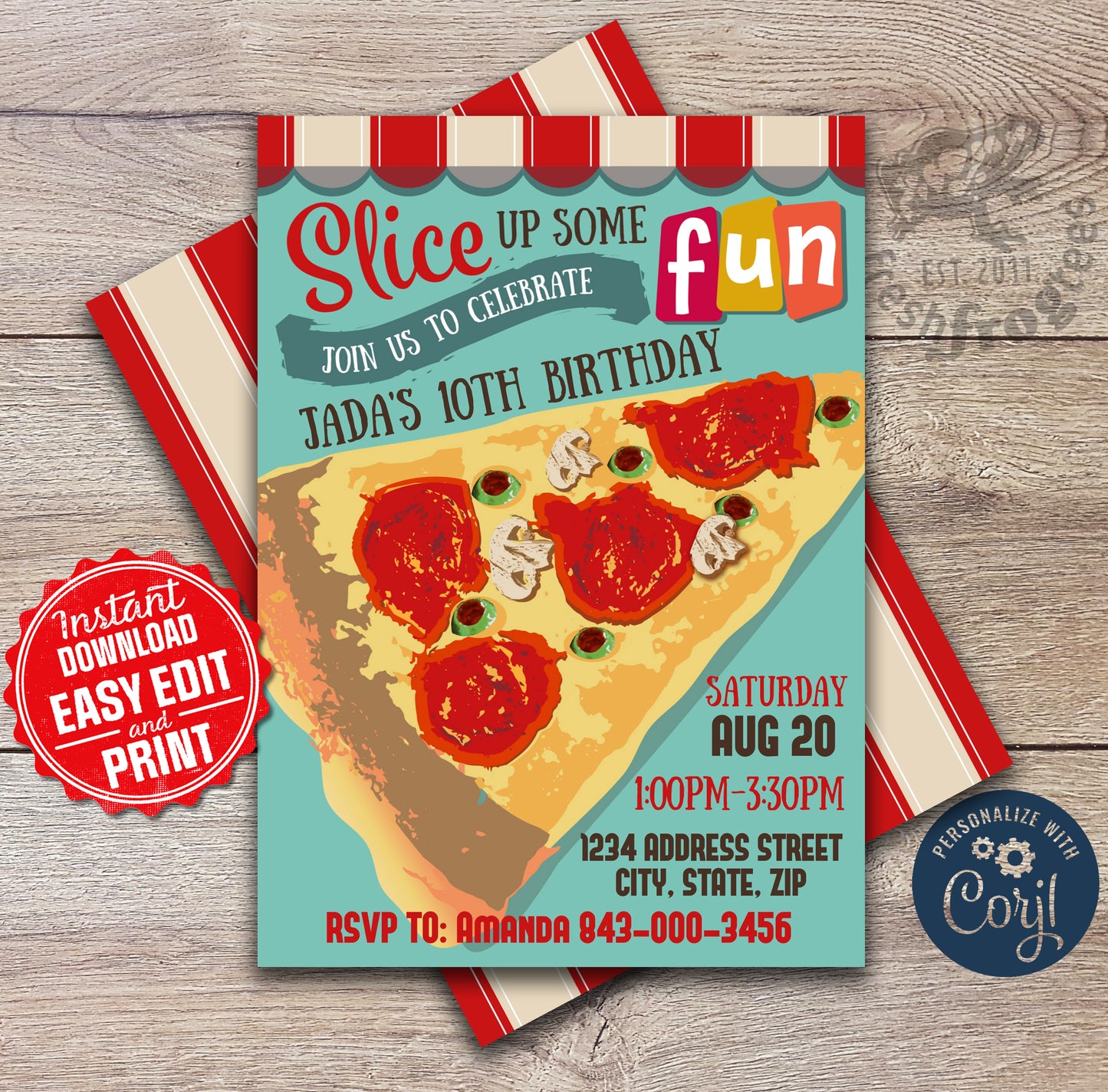 Pizza birthday party invitation