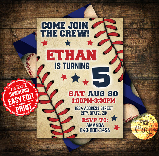 Baseball Invitation Birthday Party Editable RSVP