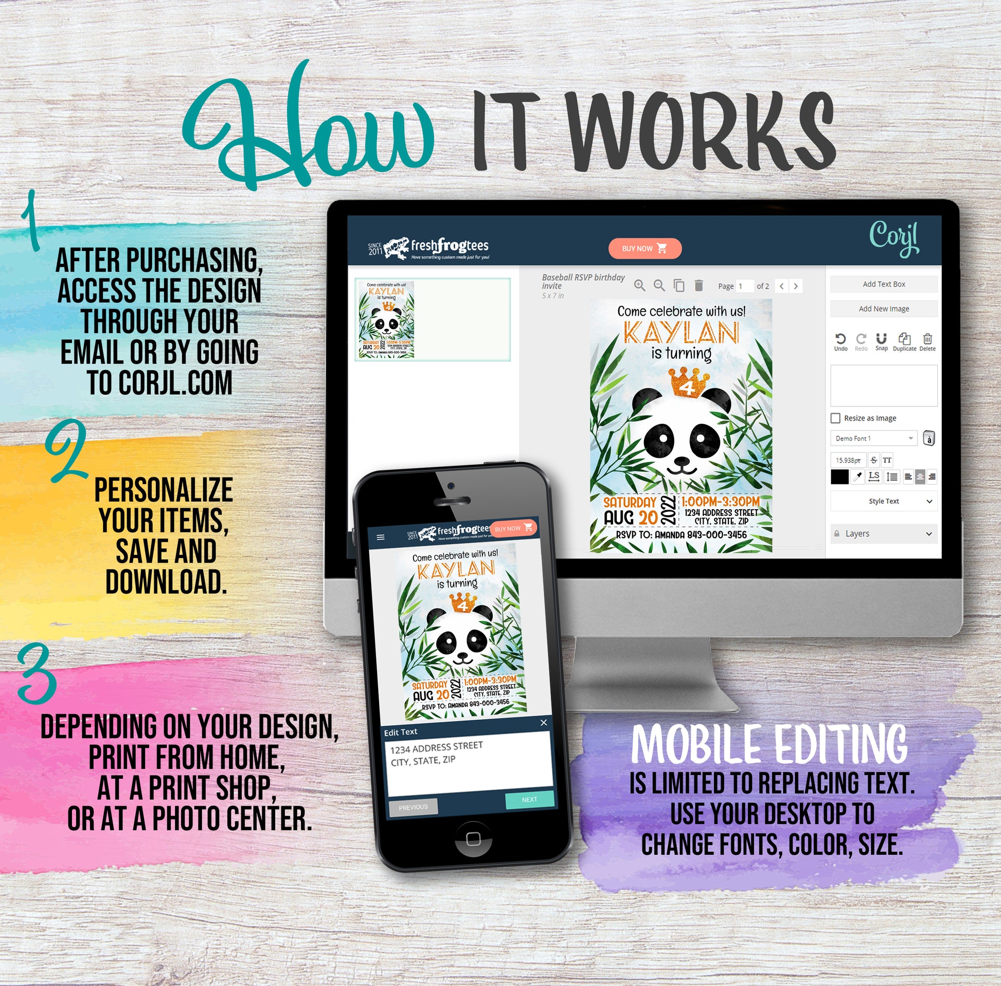 Panda birthday invitation Corjl instructions