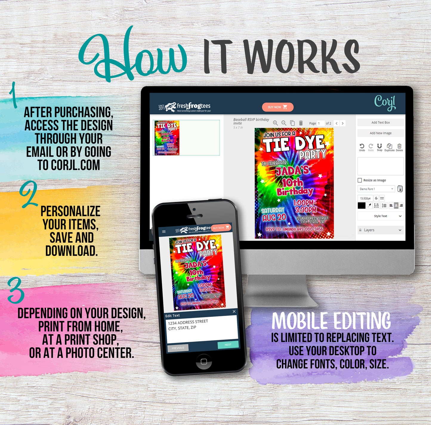 tie dye birthday invitation instructions