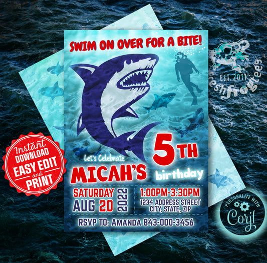 shark birthday party invitation template