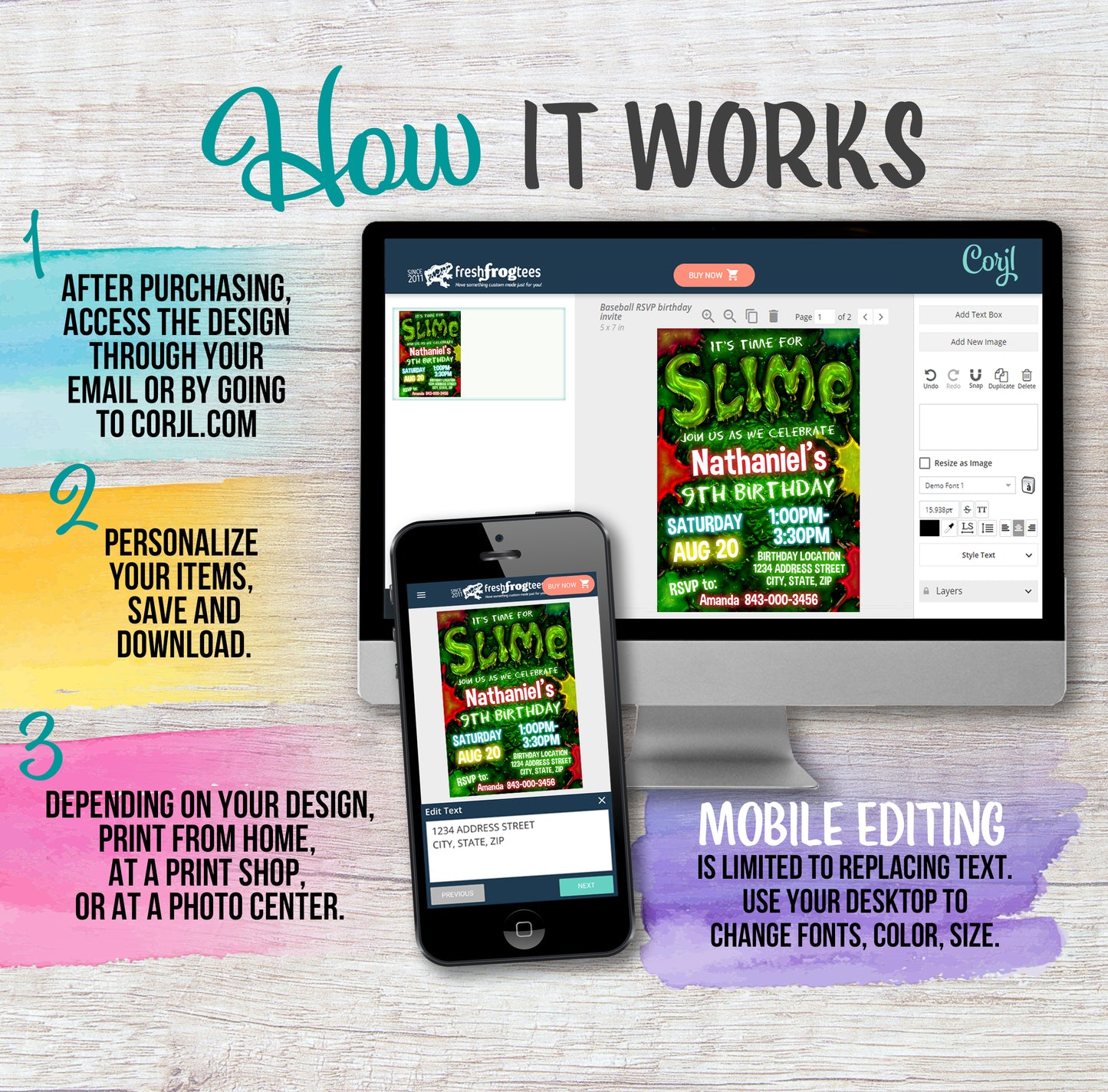 Slime birthday invitation printable digital invite - EASY EDIT!