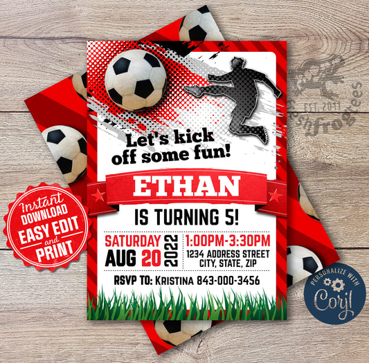 soccer birthday invitation red