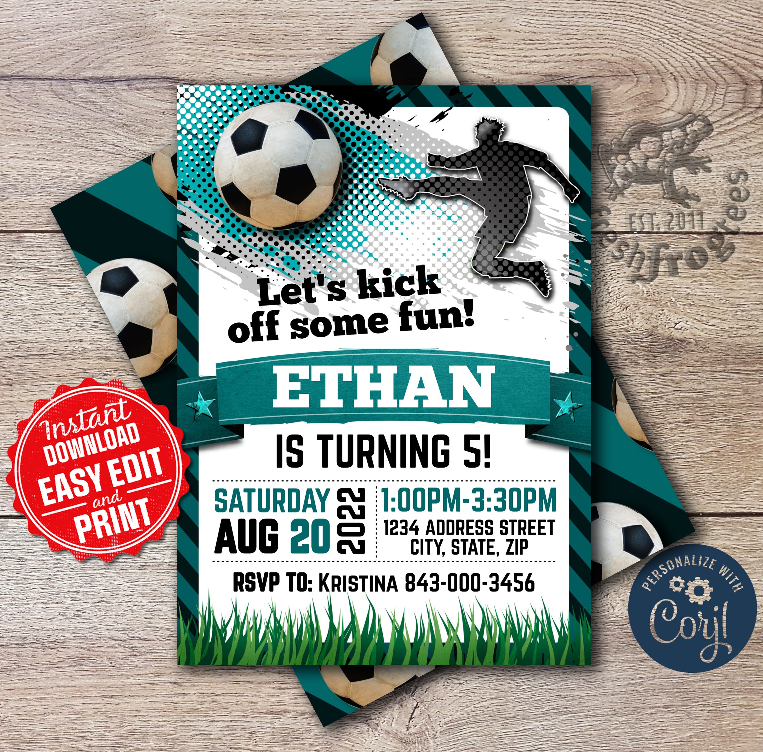 INSTANT DOWNLOAD Football Party Invitations Ticket Style and 