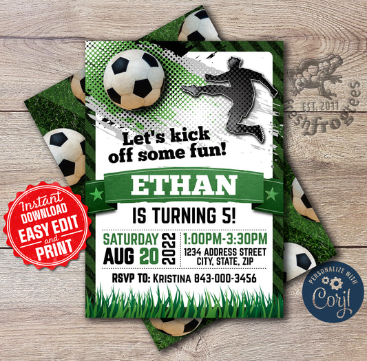 Soccer birthday invitation green