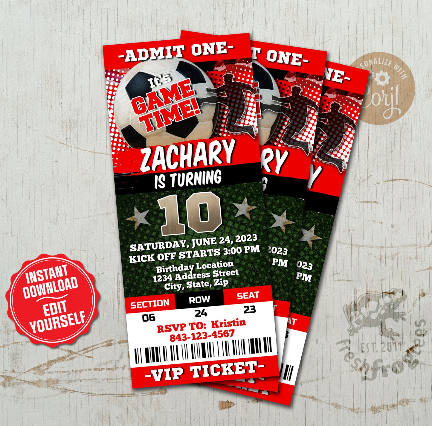 Customizable Red Soccer Ticket Birthday Invitation