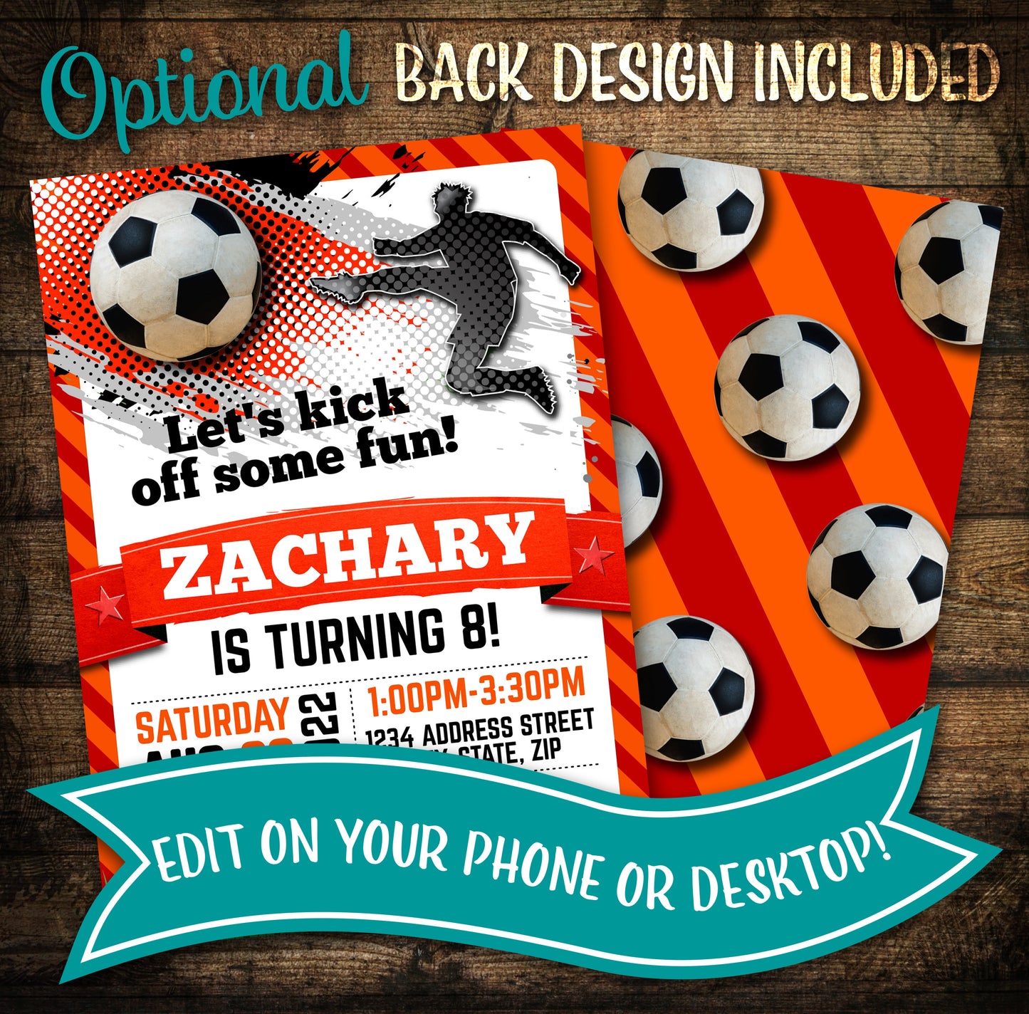 Soccer Birthday Invitation orange invite digital file